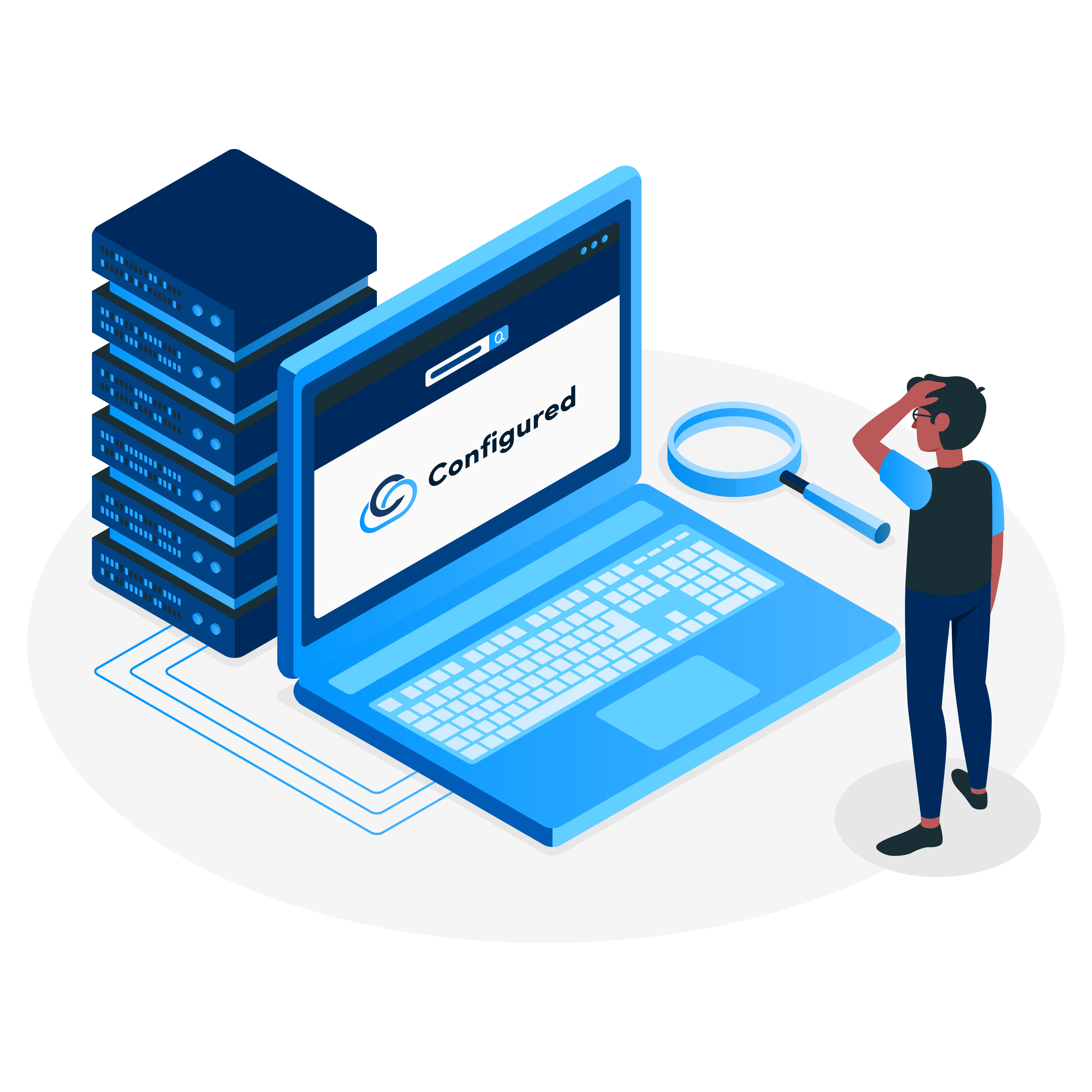 A person is sitting cross-legged in front of a laptop, working with SQL code while surrounded by data storage devices, representing configured cloud and reliable hosting services for effective database management.